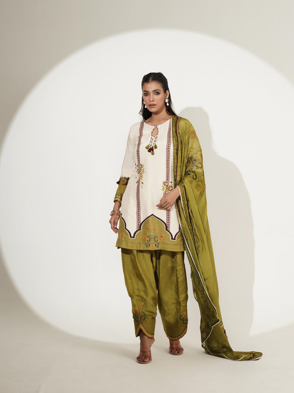 Olive Green Printed Patiala Suit Set with Dupatta