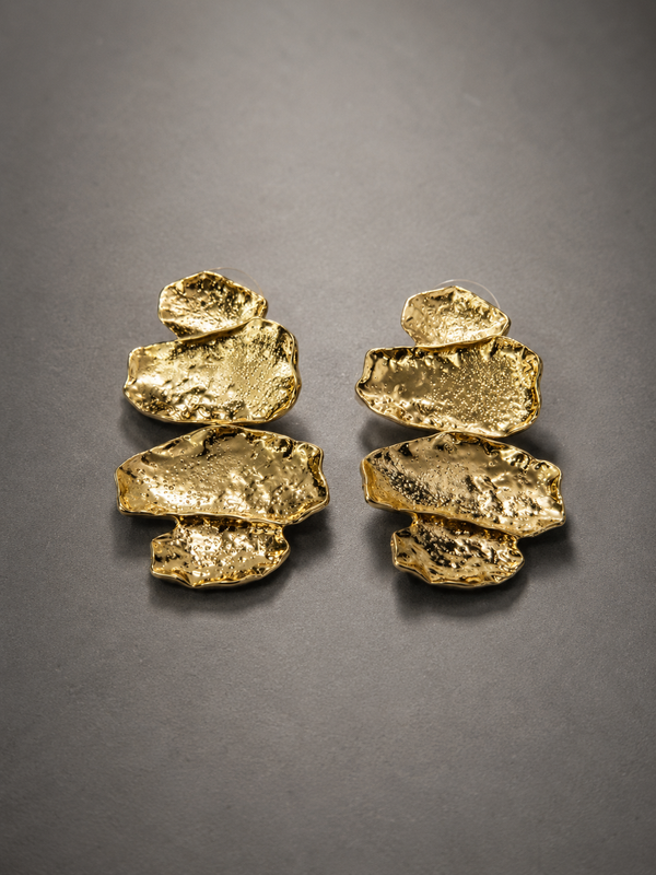 Textured Gold Statement Drop Earrings