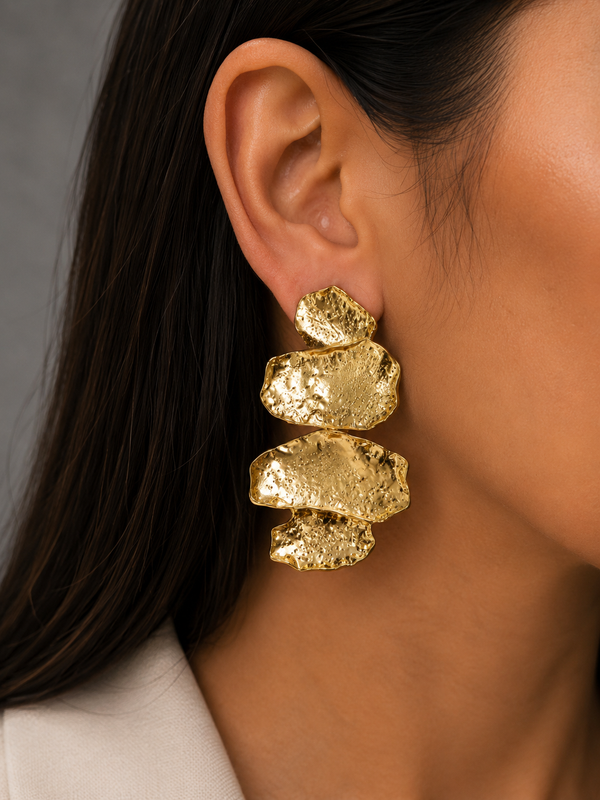 Textured Gold Statement Drop Earrings