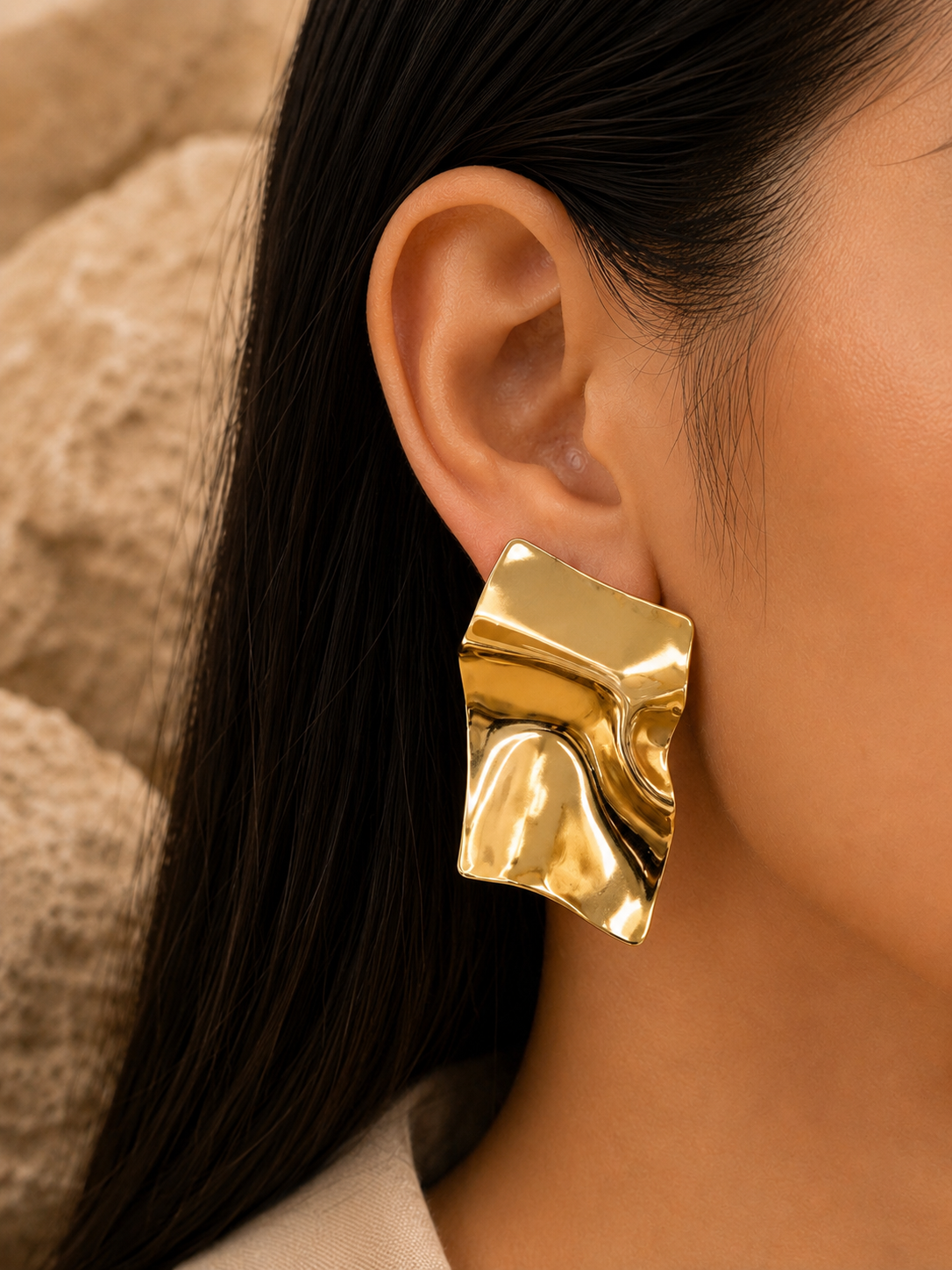 Women’s Gold-Toned Textured Statement Earrings