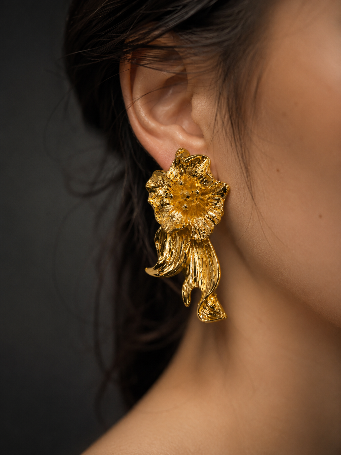 Women Gold-Toned Floral Cascade Statement Earrings