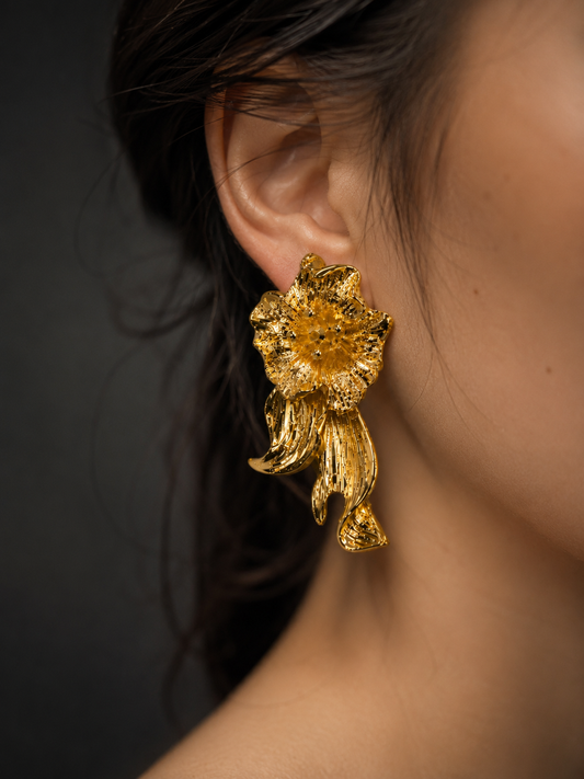 Women Gold-Toned Floral Cascade Statement Earrings