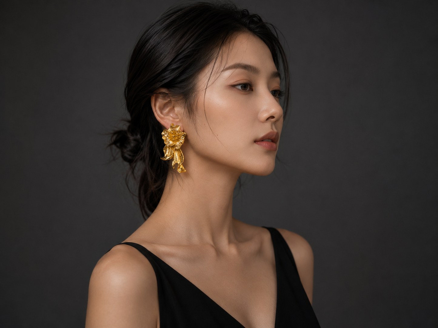 Women Gold-Toned Floral Cascade Statement Earrings