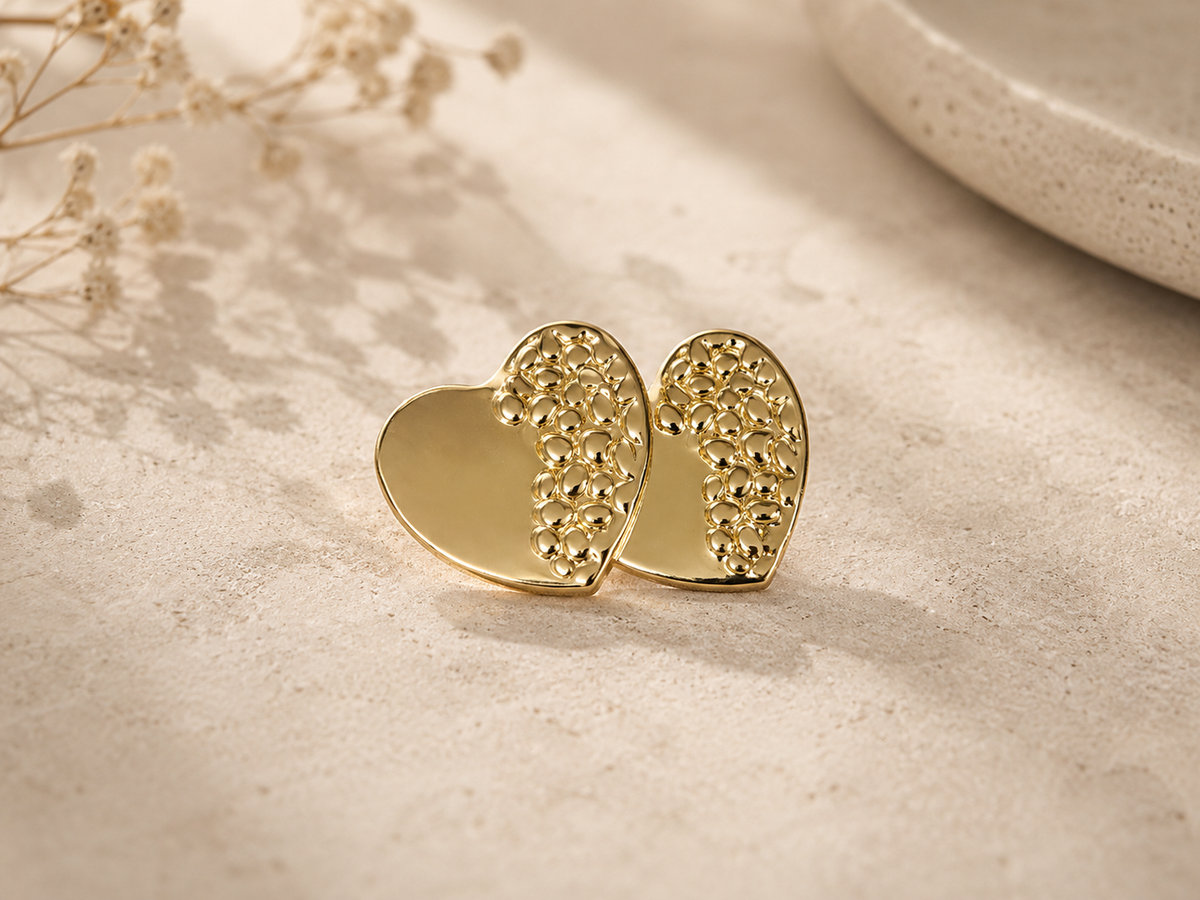 Women’s Heart-Shaped Gold Stud Earrings