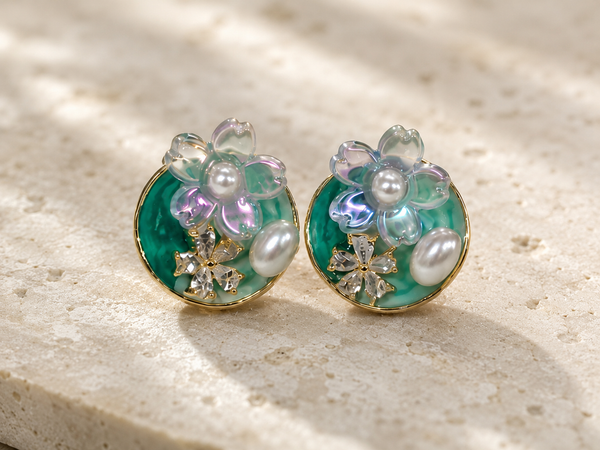 Women’s Floral Pearl Embellished Stud Earrings