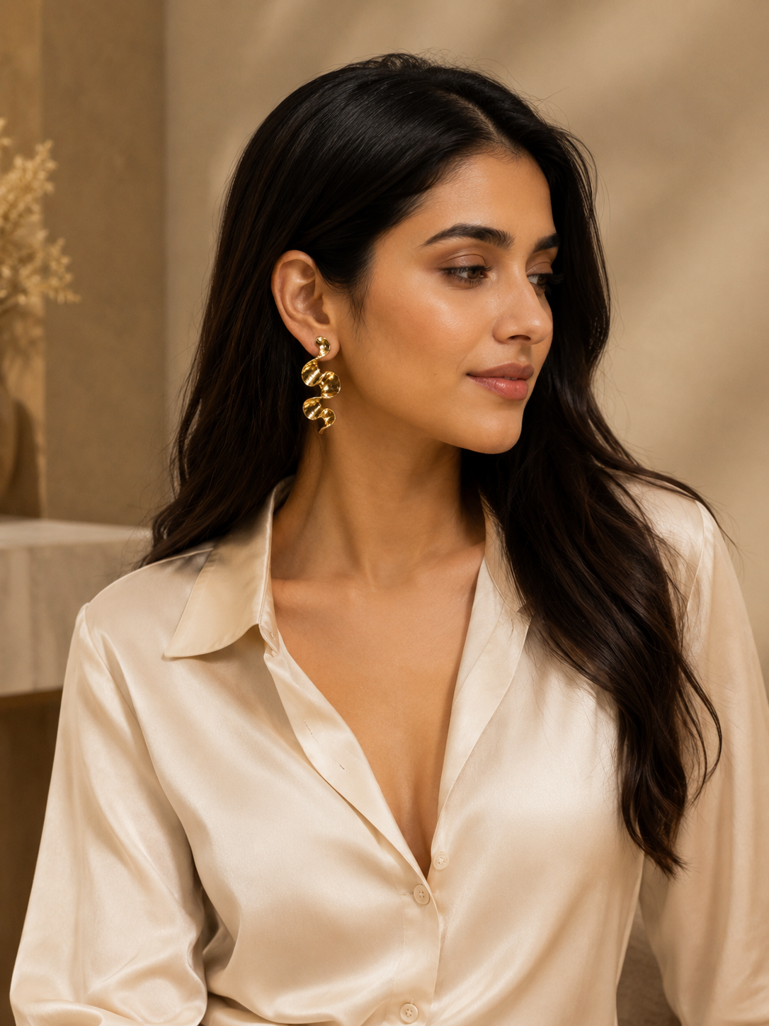 Women’s Gold-Tone Sculptural Wave Drop Earrings