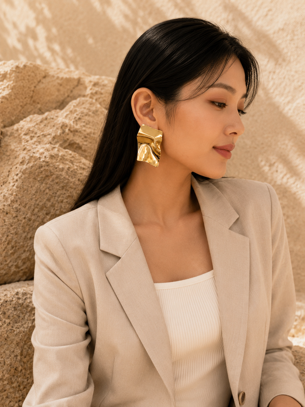 Women’s Gold-Toned Textured Statement Earrings