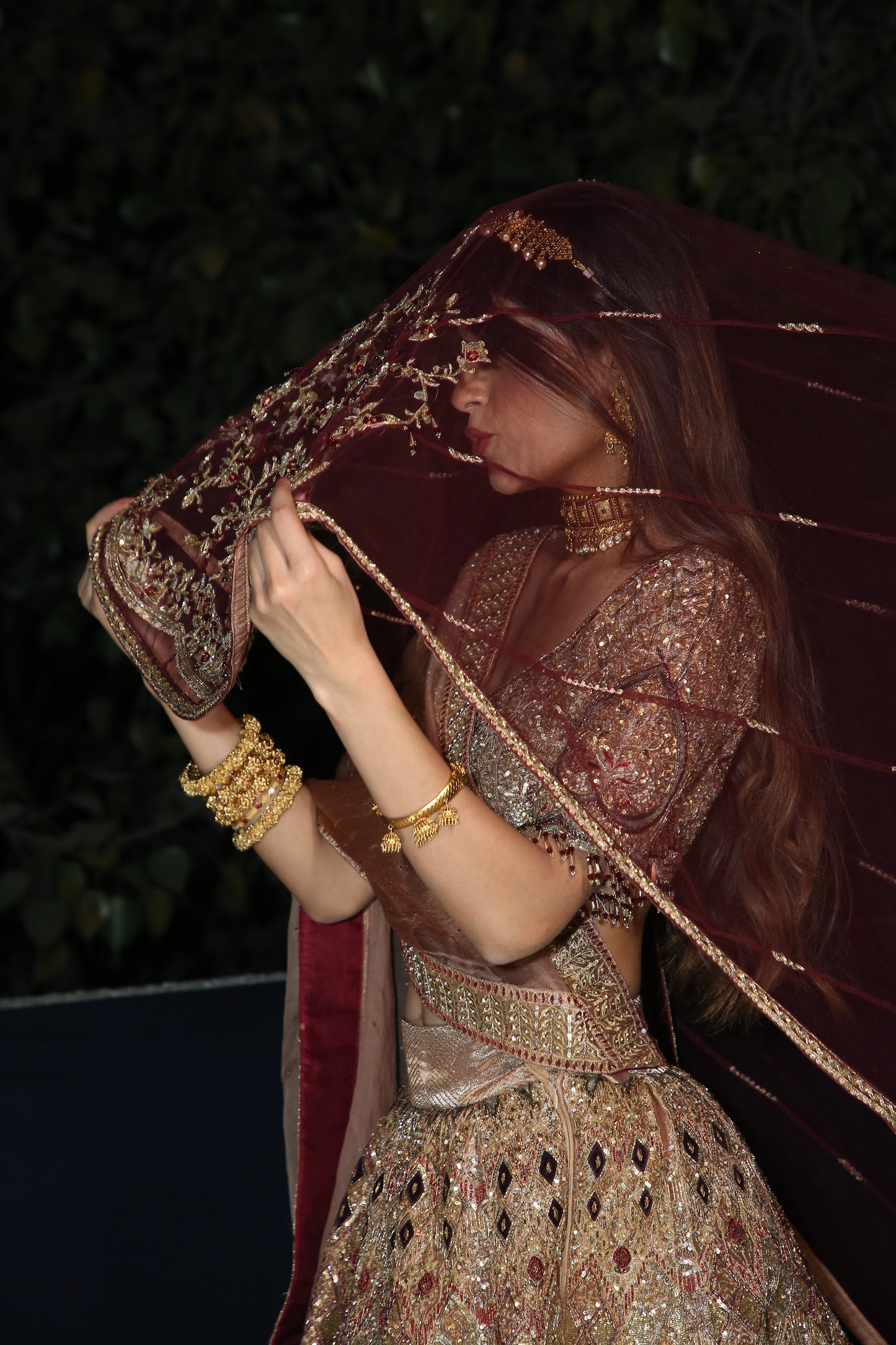 Antique Gold Embroidered Bridal Lehenga Set