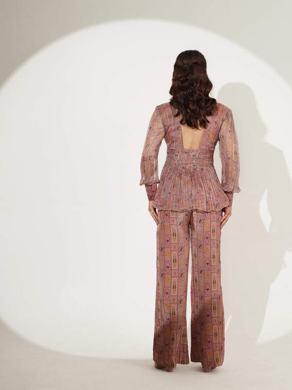 Blush pink embellished peplum co-ord set showing back view