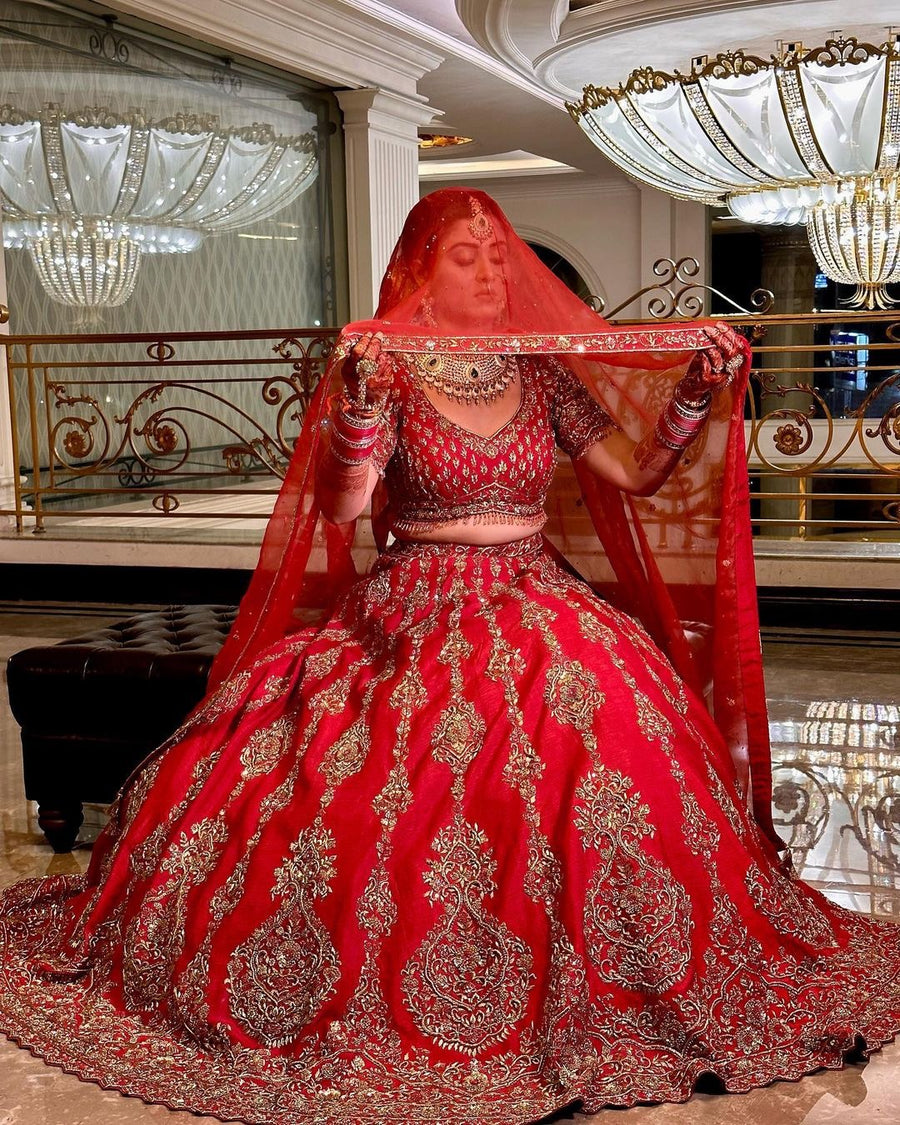 Red & Gold Embroidered Bridal Lehenga Set
