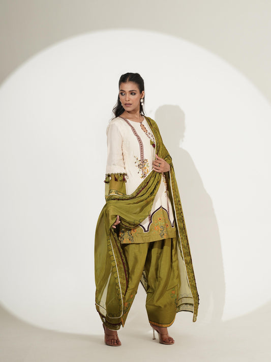 Olive Green Printed Patiala Suit Set with Dupatta