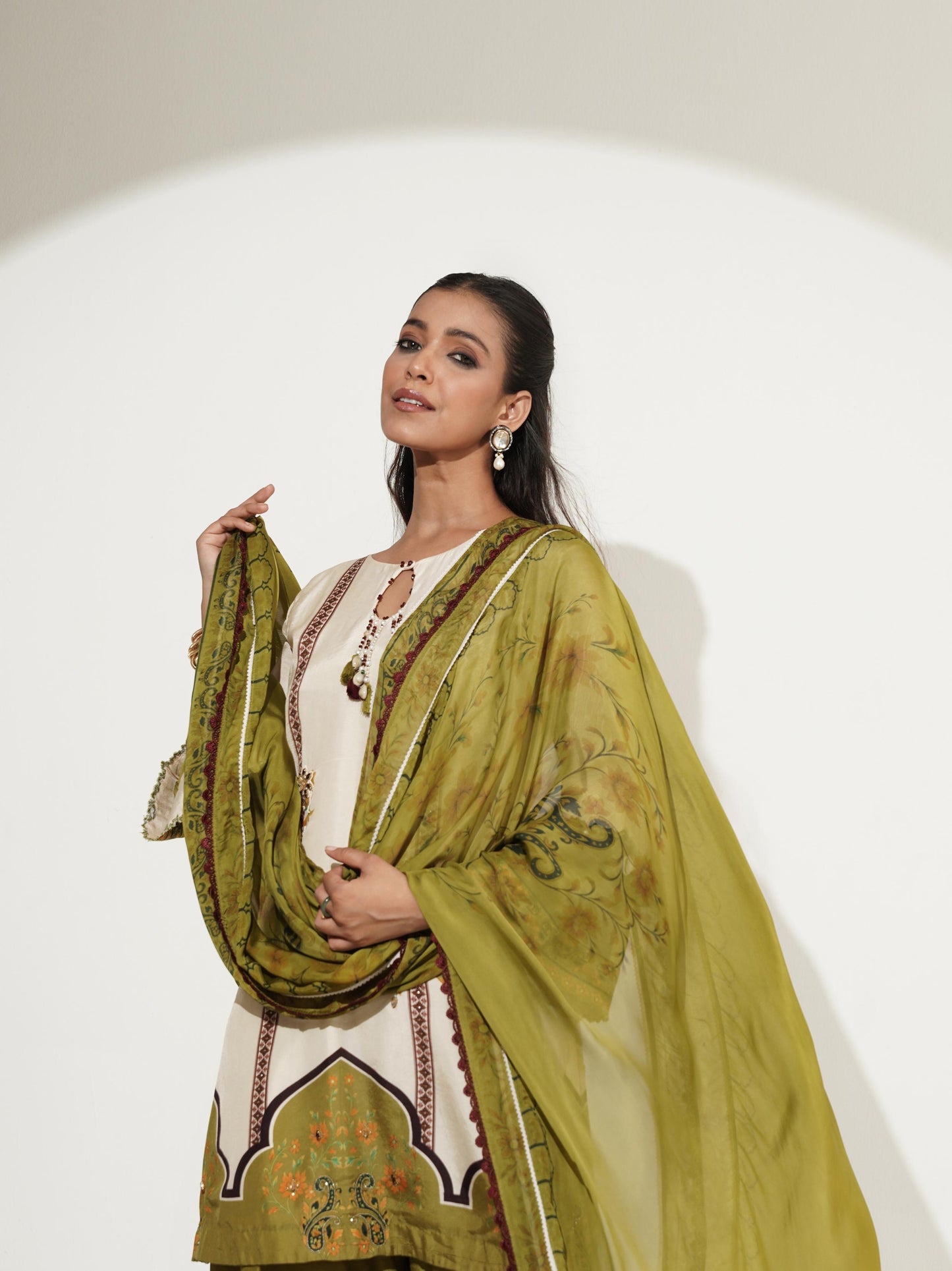 Olive Green Printed Patiala Suit Set with Dupatta