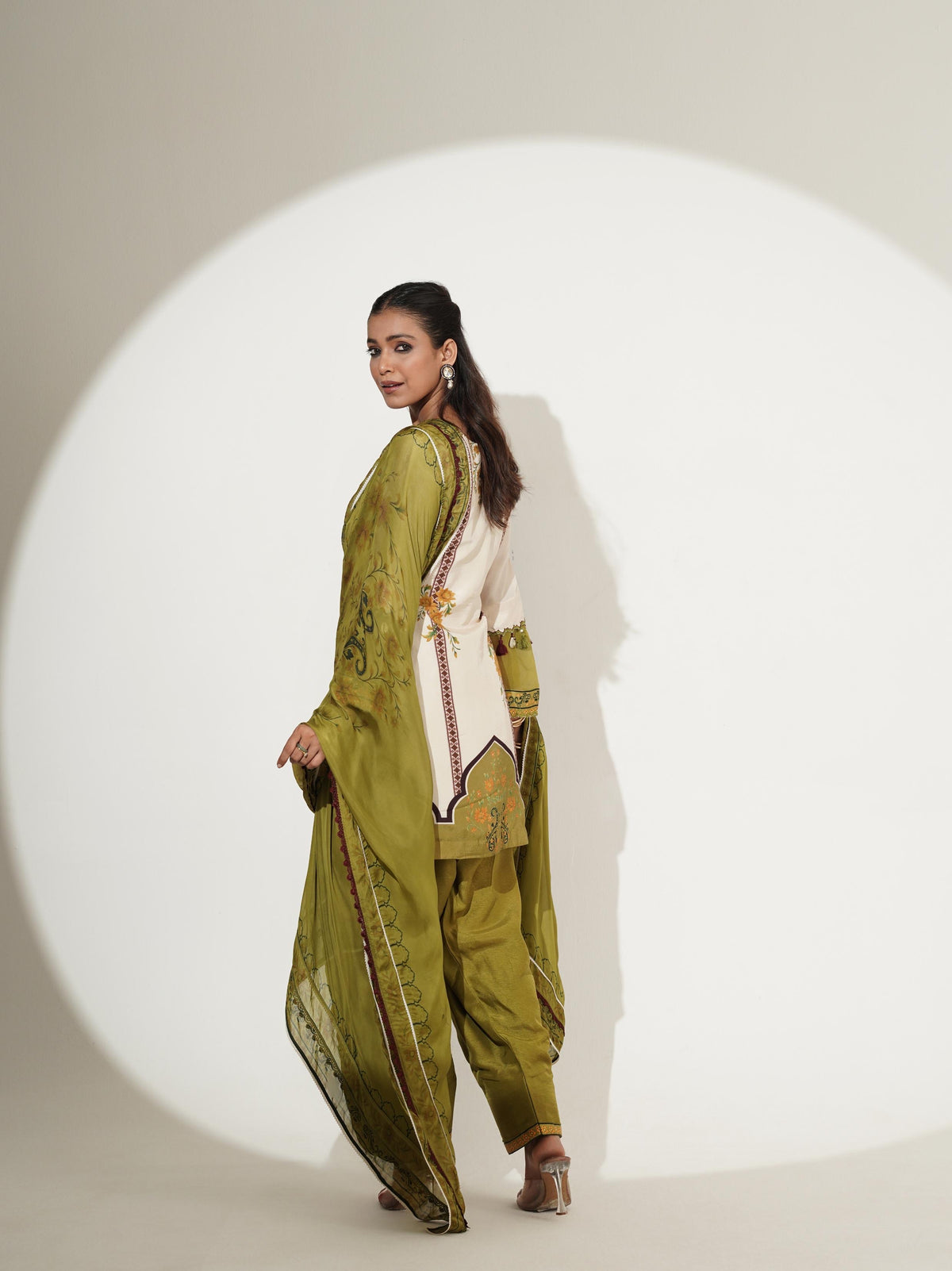Olive Green Printed Patiala Suit Set with Dupatta