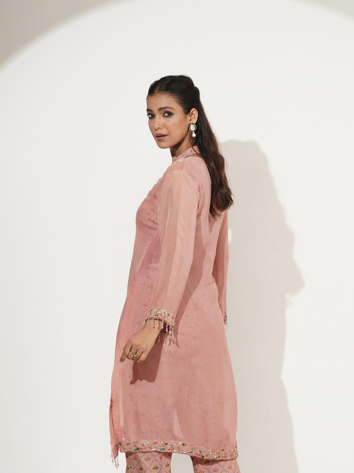 Soft Blush Pink Embroidered Custom Kurti Set