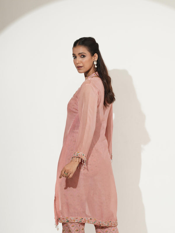 Soft Blush Pink Embroidered Custom Kurti Set