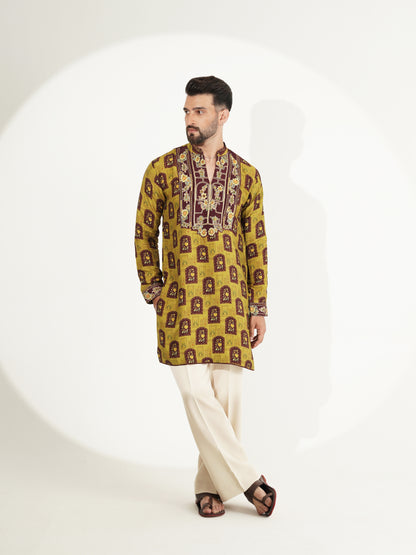 Olive Green Printed Kurta Set