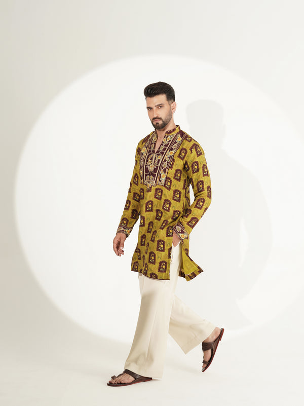 Olive Green Printed Kurta Set