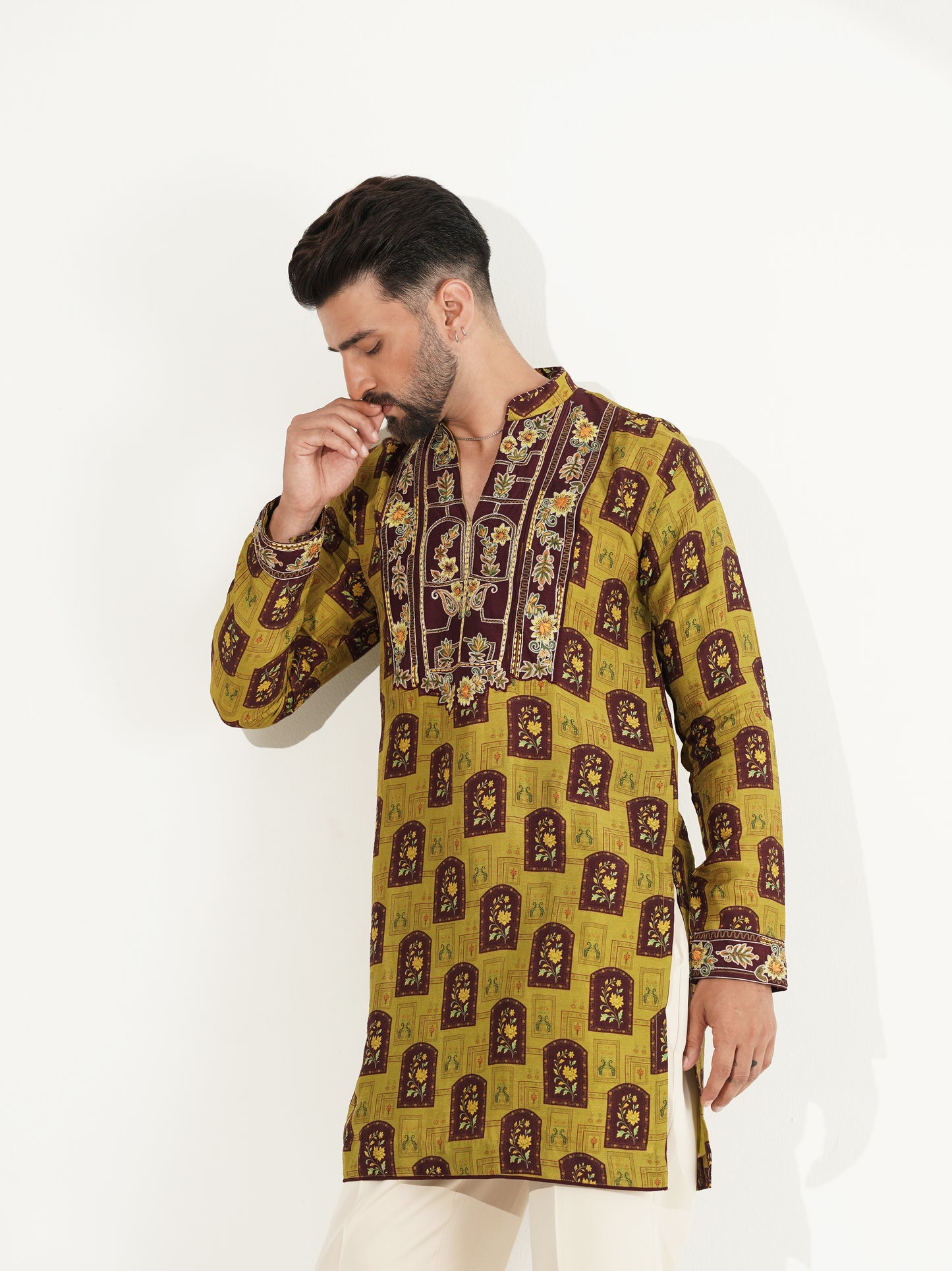 Olive Green Printed Kurta Set