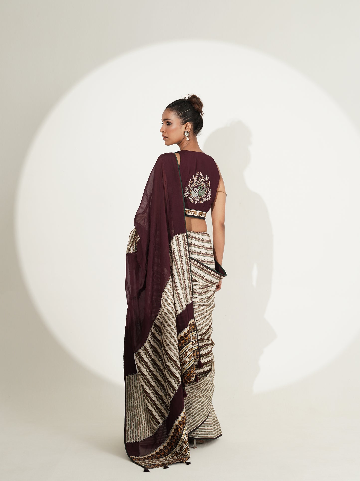 Maroon & Ivory Printed Saree with Contrast Blouse