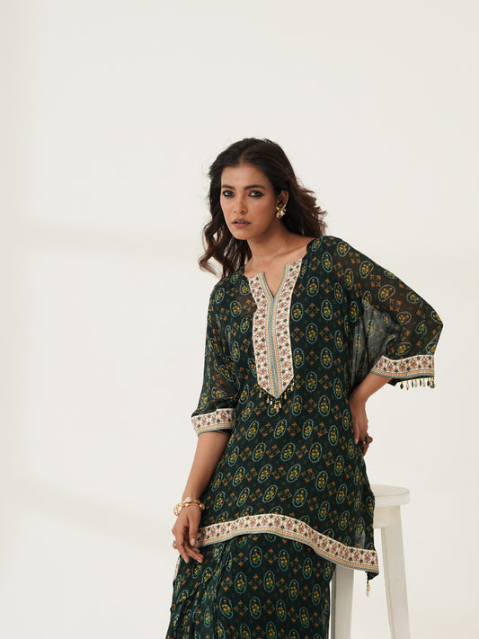 Emerald Green Printed Kaftan Co-Ord Set