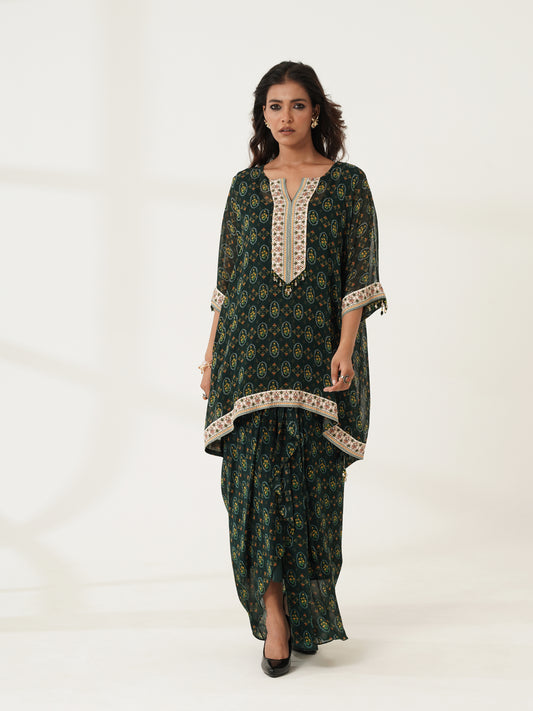 Emerald Green Printed Kaftan Co-Ord Set