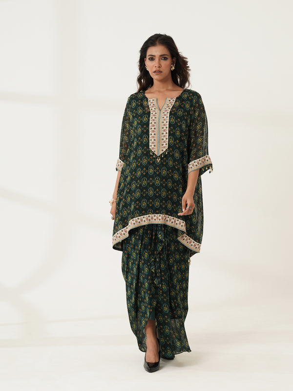 Emerald Green Printed Kaftan Co-Ord Set