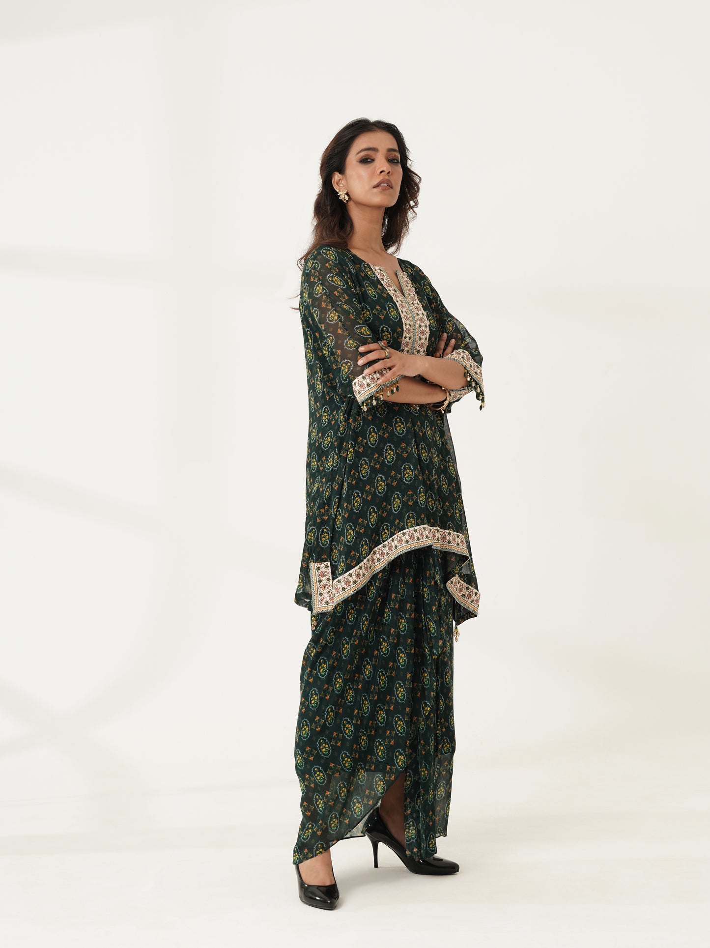 Emerald Green Printed Kaftan Co-Ord Set