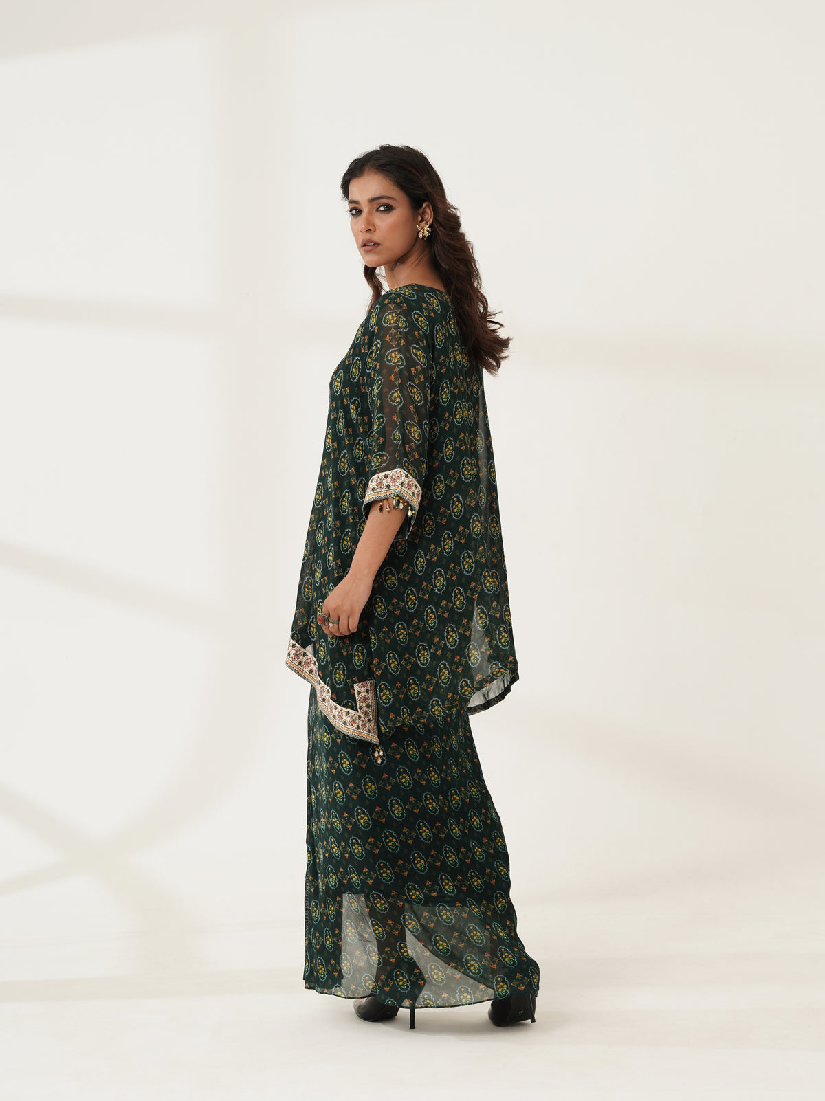 Emerald Green Printed Kaftan Co-Ord Set