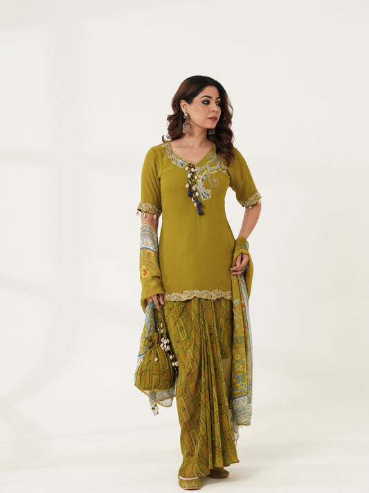 Olive Green Embroidered Kurta Set with Dupatta