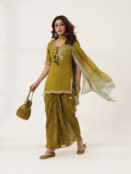 Olive Green Embroidered Kurta Set with Dupatta