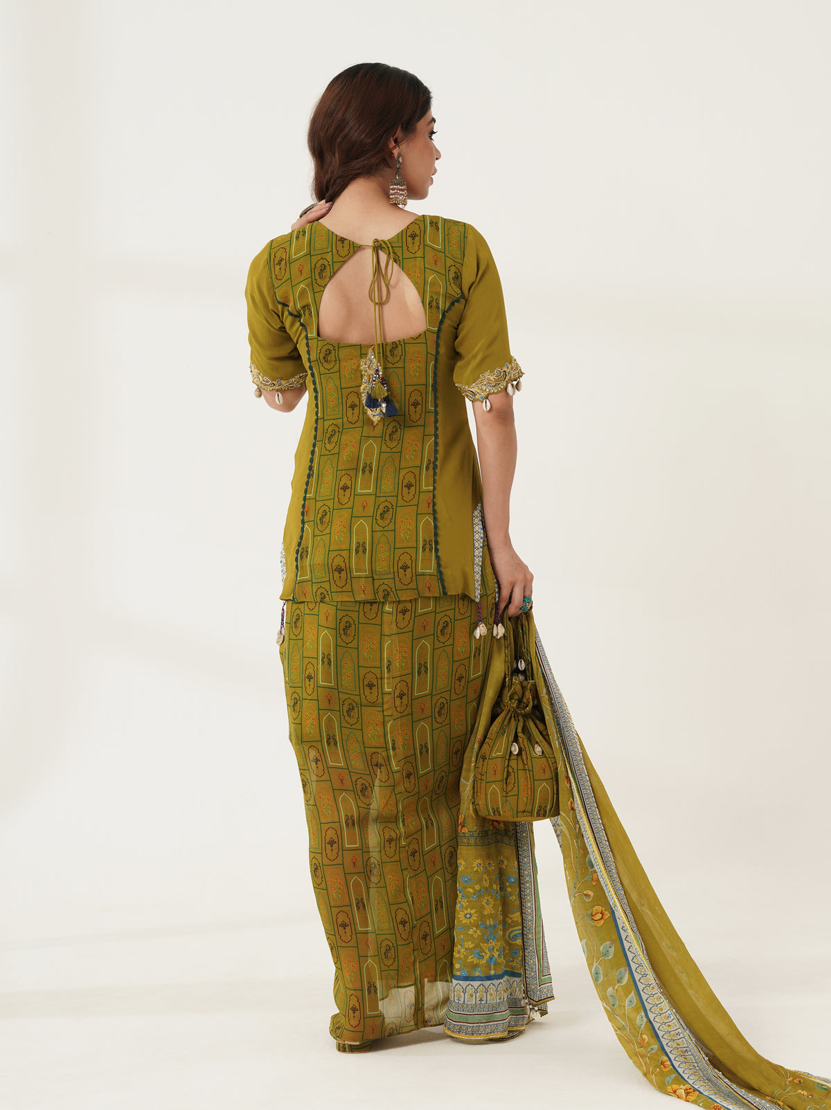 Olive Green Embroidered Kurta Set with Dupatta
