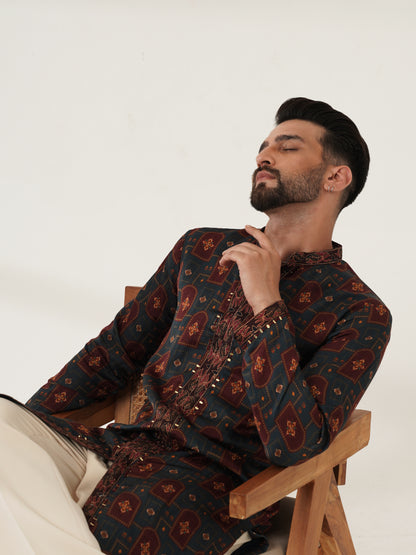 Midnight Blue Printed Kurta Set