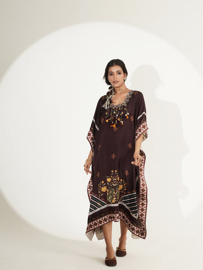 Espresso Brown Printed Custom Kaftan Dress