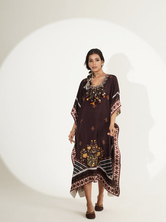 Espresso Brown Printed Custom Kaftan Dress