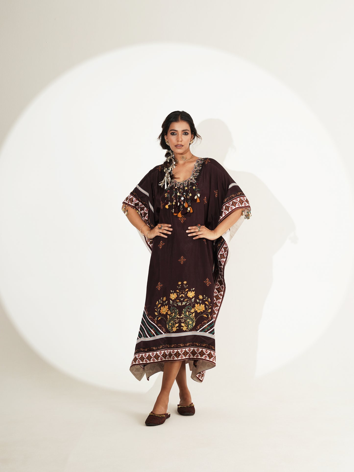 Espresso Brown Printed Custom Kaftan Dress