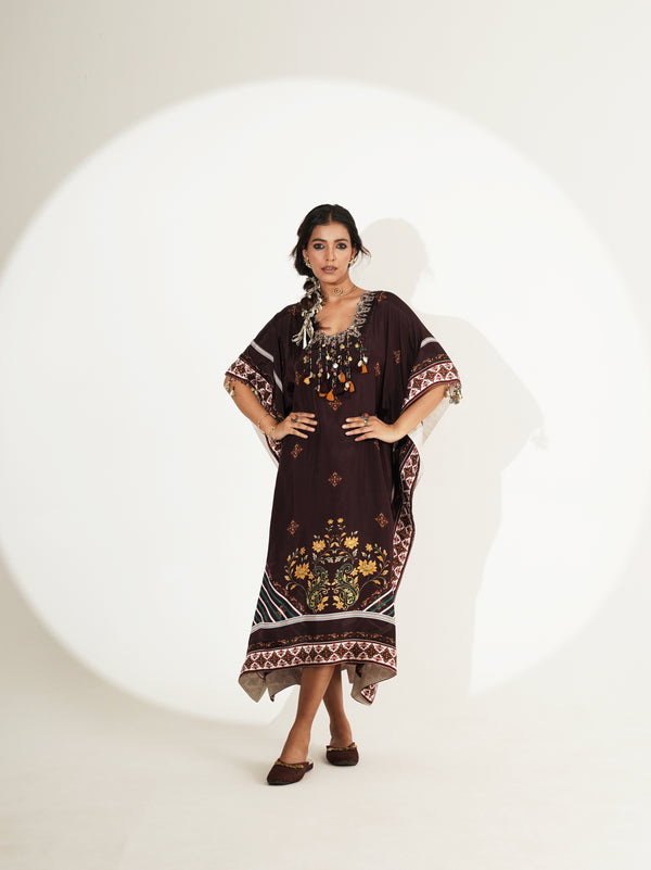 Espresso Brown Printed Custom Kaftan Dress