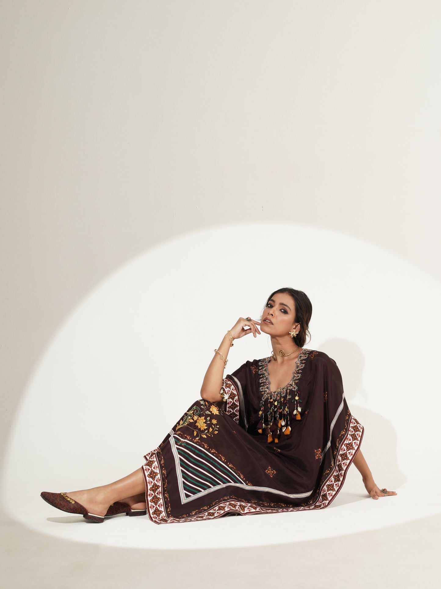 Espresso Brown Printed Custom Kaftan Dress