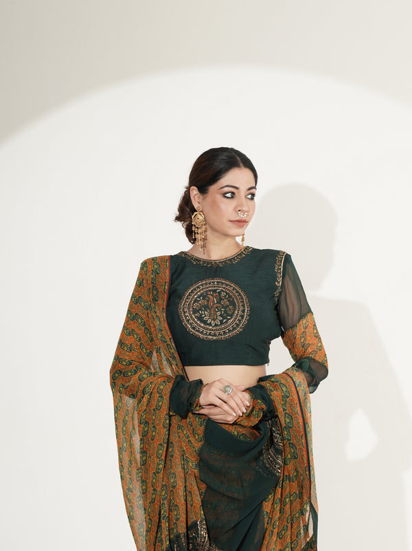 Varnika Printed Saree Set with Embroidered Blouse