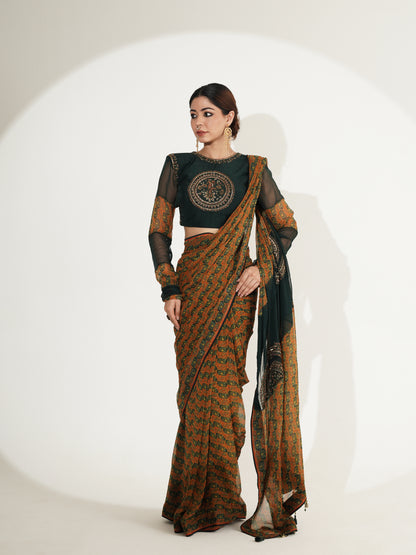 Varnika Printed Saree Set with Embroidered Blouse