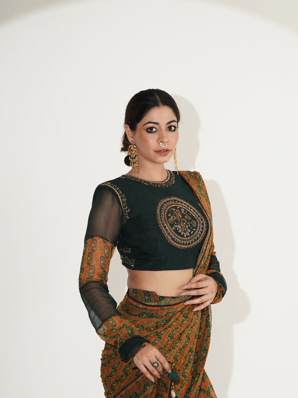 Varnika Printed Saree Set with Embroidered Blouse
