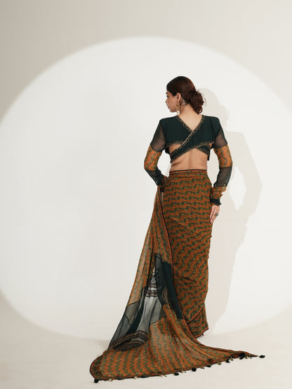 Varnika Printed Saree Set with Embroidered Blouse
