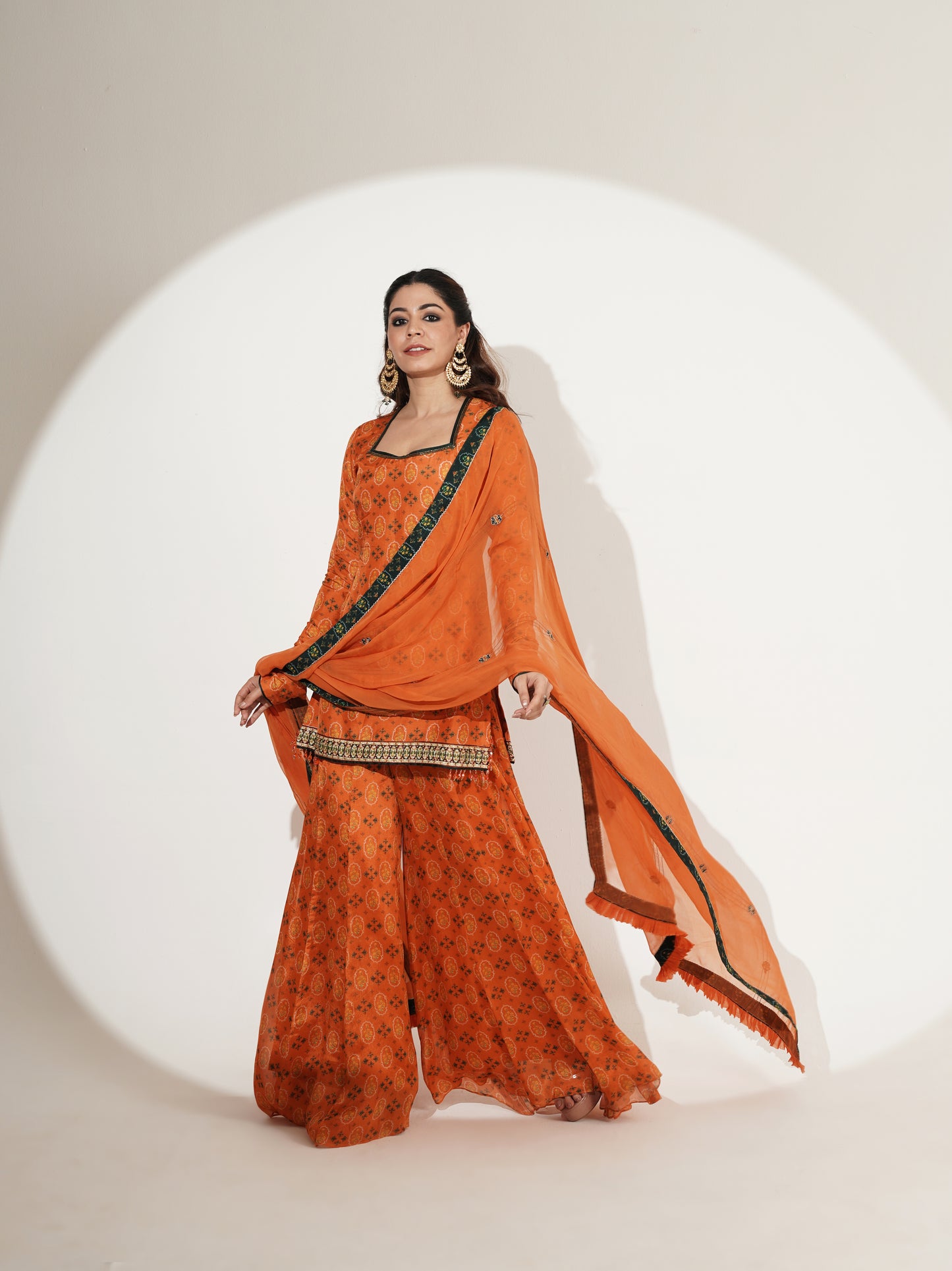 Printed Shirt & Sharara Set with Embellished Dupatta