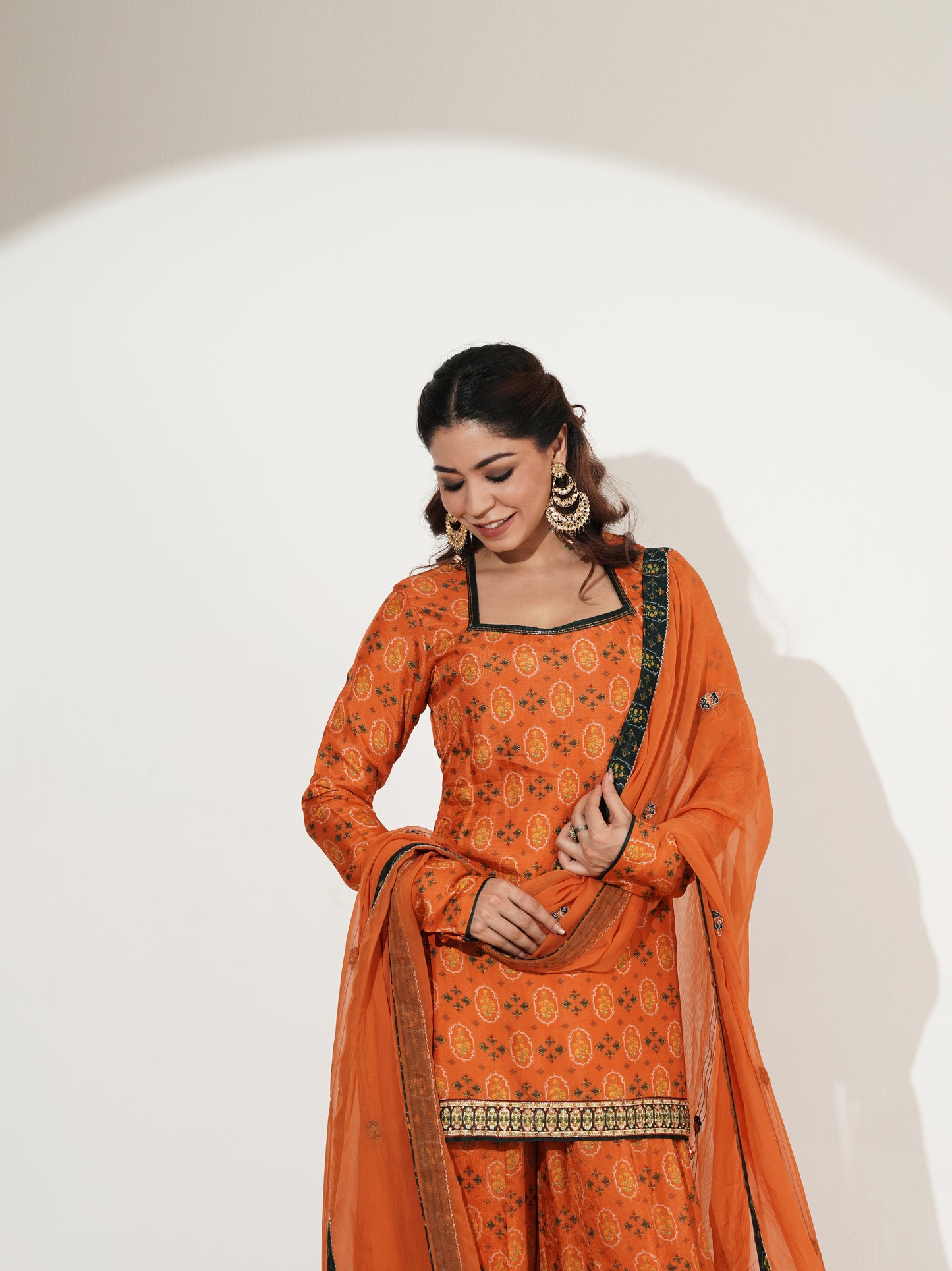 Printed Shirt & Sharara Set with Embellished Dupatta