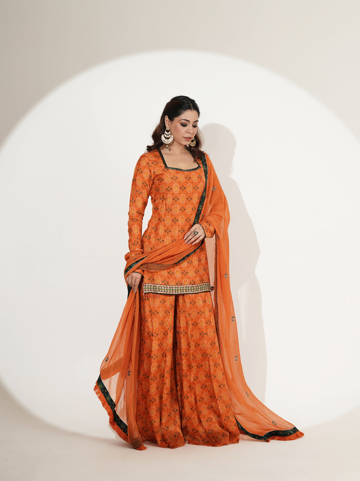 Printed Shirt & Sharara Set with Embellished Dupatta