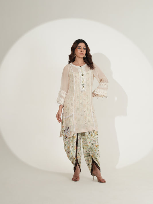 Ivory Printed Kurta with Printed Dhoti Pants Set