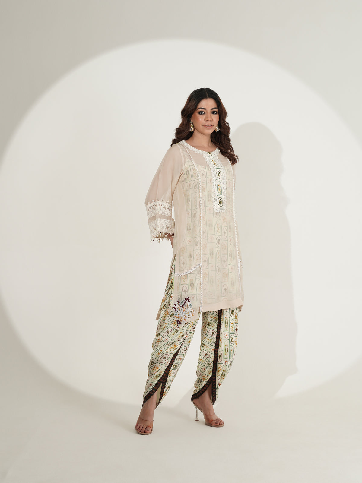 Ivory Printed Kurta with Printed Dhoti Pants Set
