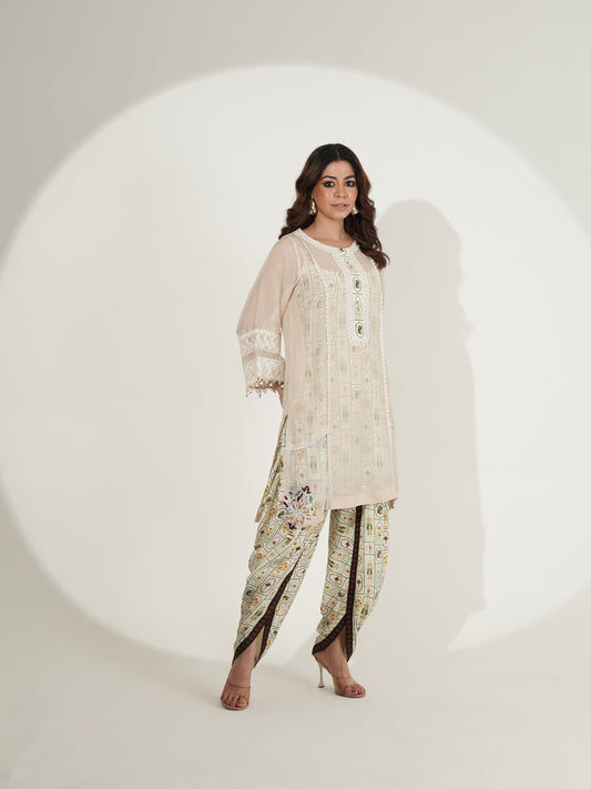 Ivory Printed Kurta with Printed Dhoti Pants Set
