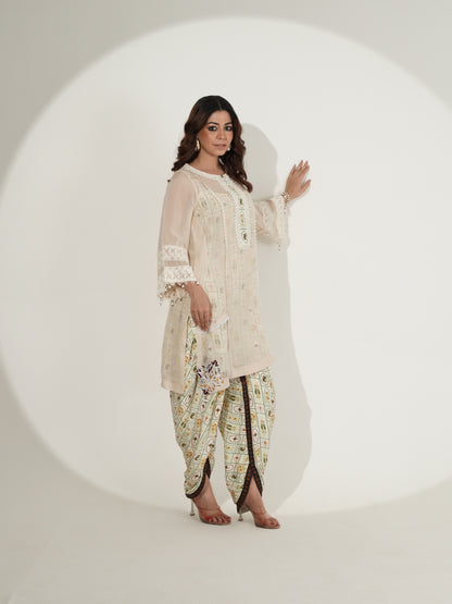 Ivory Printed Kurta with Printed Dhoti Pants Set