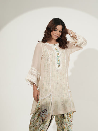 Ivory Printed Kurta with Printed Dhoti Pants Set