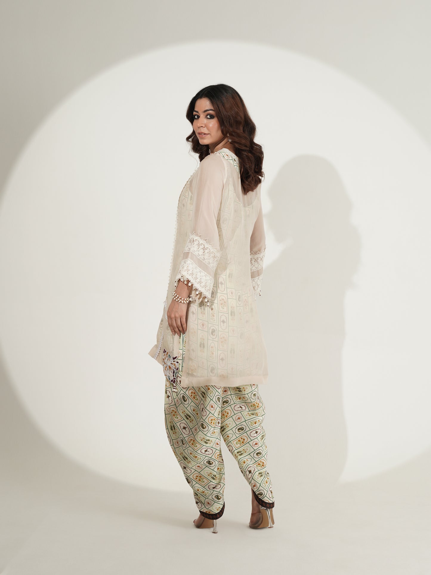 Ivory Printed Kurta with Printed Dhoti Pants Set